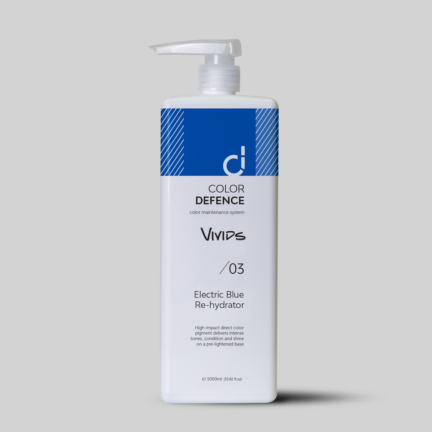 Color Defence Vivids Electric Blue Re-hydrator. Vivids color depositing re-hydrators can be used alone, mixed or diluted. Create unique personalised high intensity tones.Can also use with Color Defence classic range. Prevents color fade, loss of tone & enhances shine. 100% vegan & Sulphate free. Quick, easy & accurate.1234