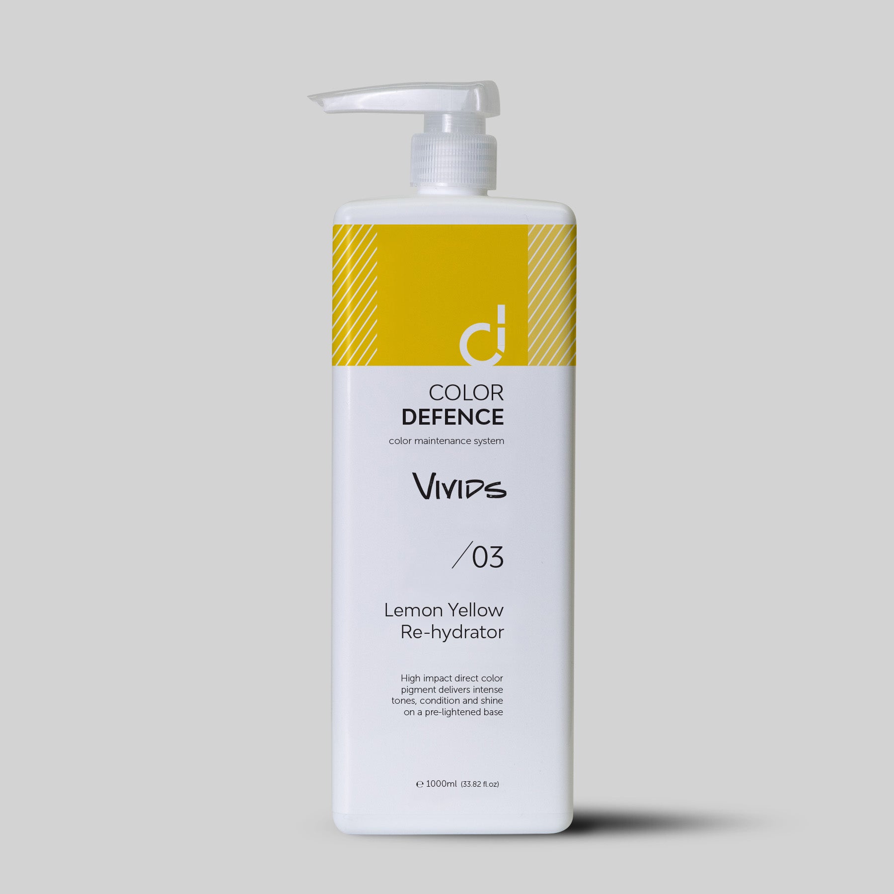 Color Defence Vivids Lemon Yellow Re-hydrator. Vivids color depositing re-hydrators can be used alone mixed or diluted. Create unique personalised high intensity tones. Also use with Color Defence classic range. Prevents color fade, loss of tone & enhances shine. 100% vegan & Sulphate free. Quick, easy & accurate.1234