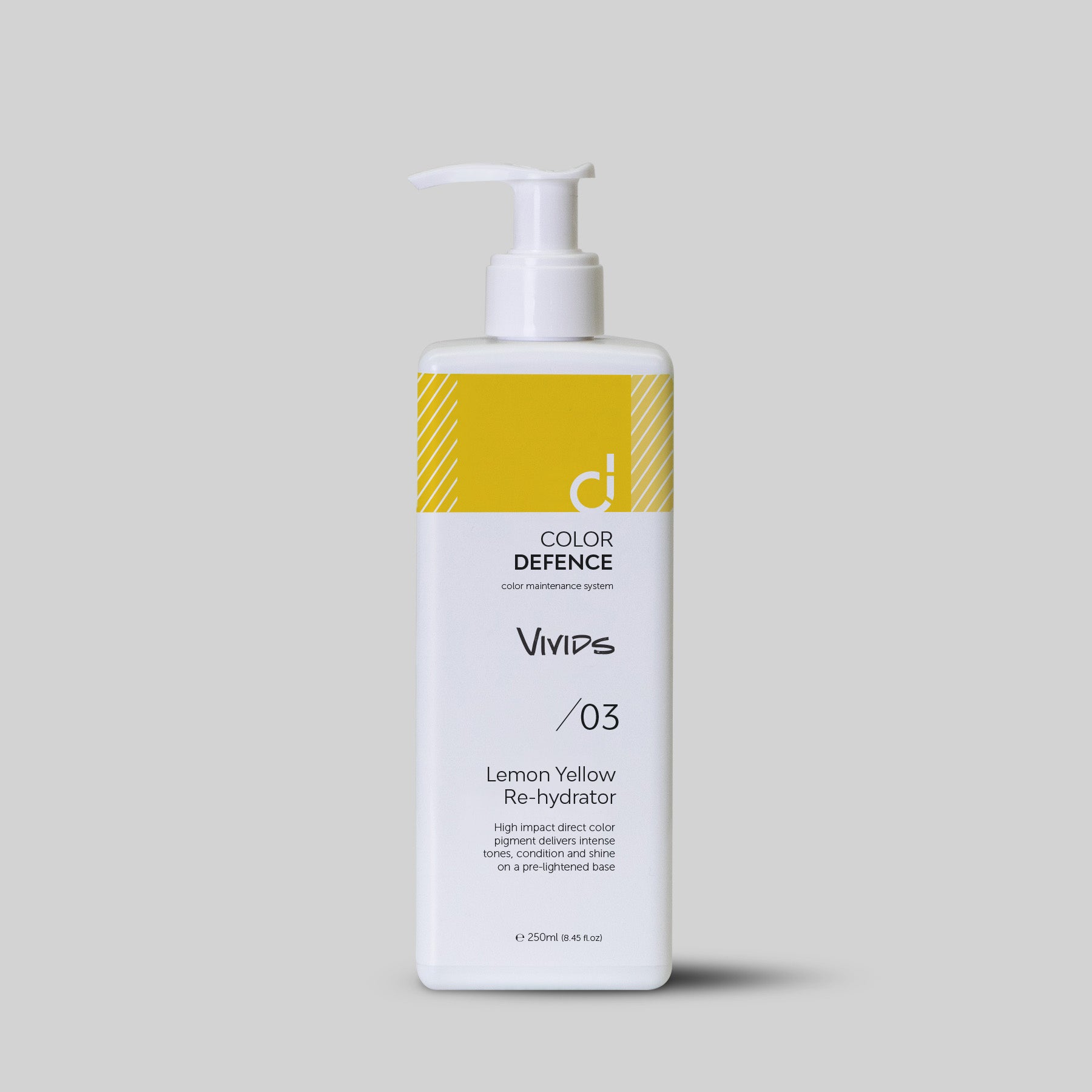 Color Defence Vivids Lemon Yellow Re-hydrator. Vivids color depositing re-hydrators can be used alone mixed or diluted. Create unique personalised high intensity tones. Also use with Color Defence classic range. Prevents color fade, loss of tone & enhances shine. 100% vegan & Sulphate free. Quick, easy & accurate.1234