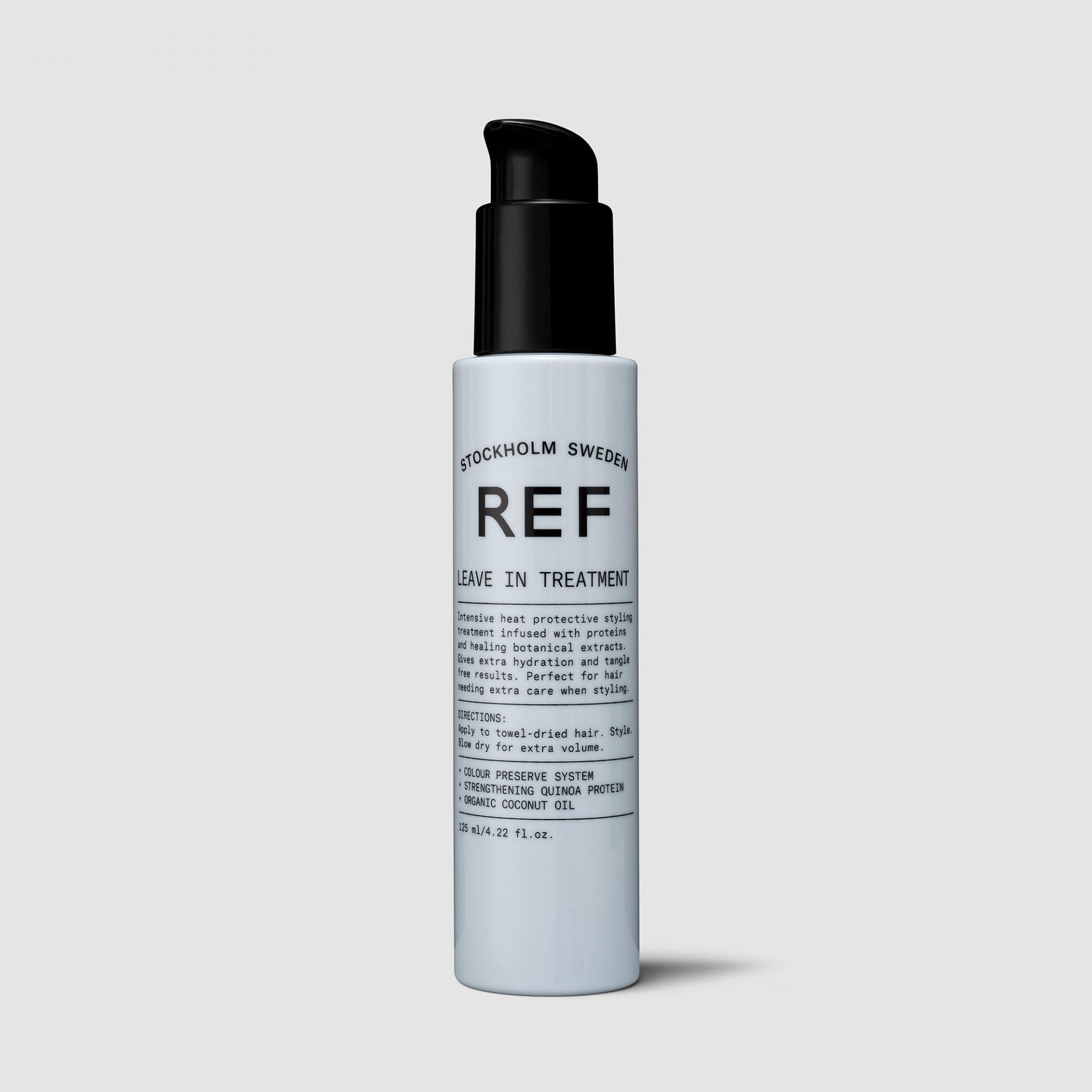 REF Leave In Treatment: Intense styling treatment with proteins & botanical extracts-organic Coconut, Jojoba Oil & natural Glycerine. An intensive serum & styling treatment. Nourishing, long-lasting detangling results, adds elasticity & shine. Heat & UV protection 100% Vegan Paraben Free Sulphate free Colour preserving.1234