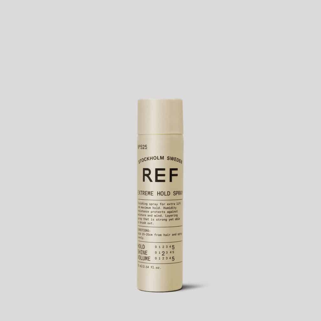 REF Extreme Hold Spray N°525: Hair spray with maximun hold for hairstyles that require a lot of control and volume. Humidity and wind resistant. Easy to brush out. Strong layering spray, perfect for detail styling. 100% Vegan. Paraben free. Sulphate free. Color preserving.1234