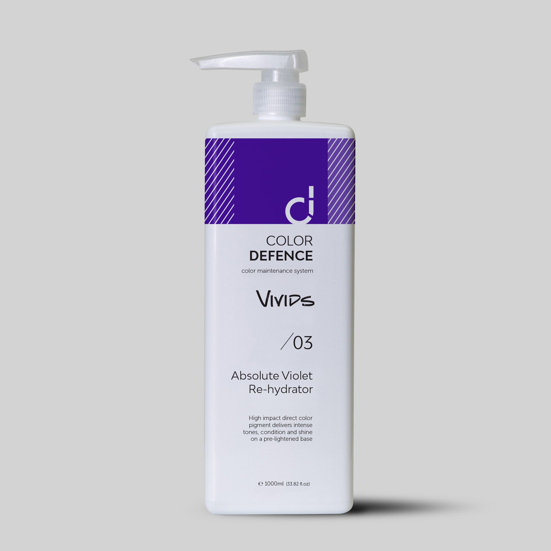 Color Defence Vivids Absolute Violet Re-hydrator. Vivids color depositing re-hydrators can be used alone mixed or diluted. Create unique personalised high intensity tones. Also use with Color Defence classic range. Prevents color fade, loss of tone &amp; enhances shine. 100% vegan &amp; Sulphate free. Quick, easy &amp; accurate.1234