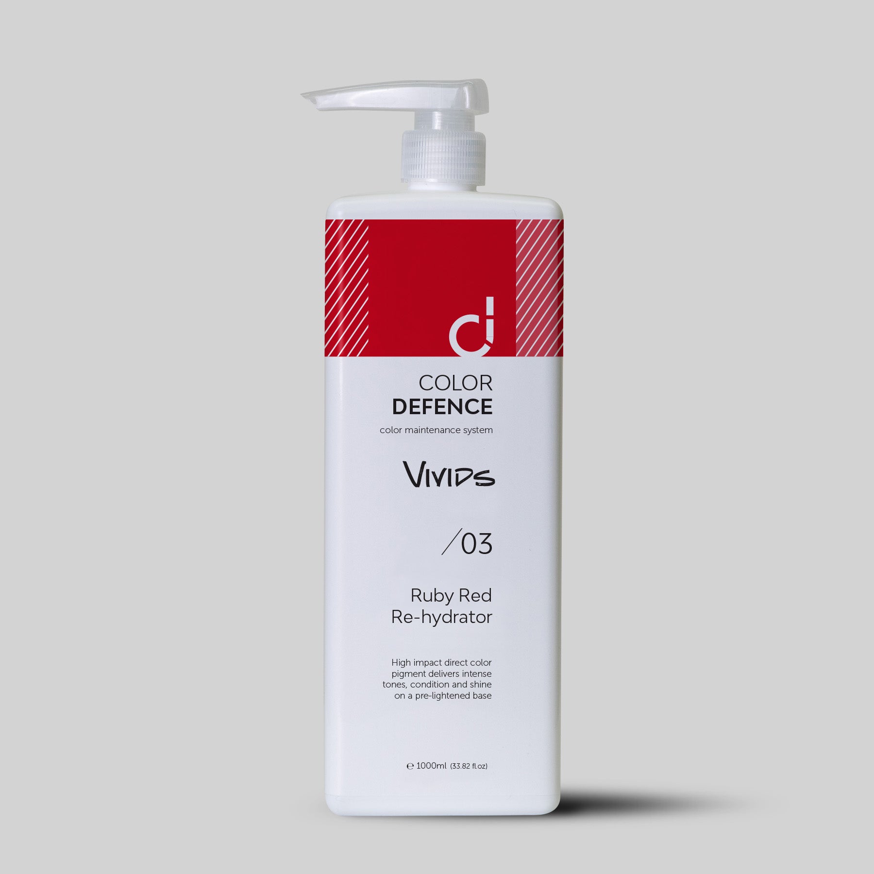 Color Defence Vivids Ruby Red Re-hydrator. Vivids color depositing re-hydrators can be used alone mixed or diluted. Create unique personalised high intensity tones. Also use with Color Defence classic range. Prevents color fade, loss of tone &amp; enhances shine. 100% vegan &amp; Sulphate free. Quick, easy &amp; accurate.1234