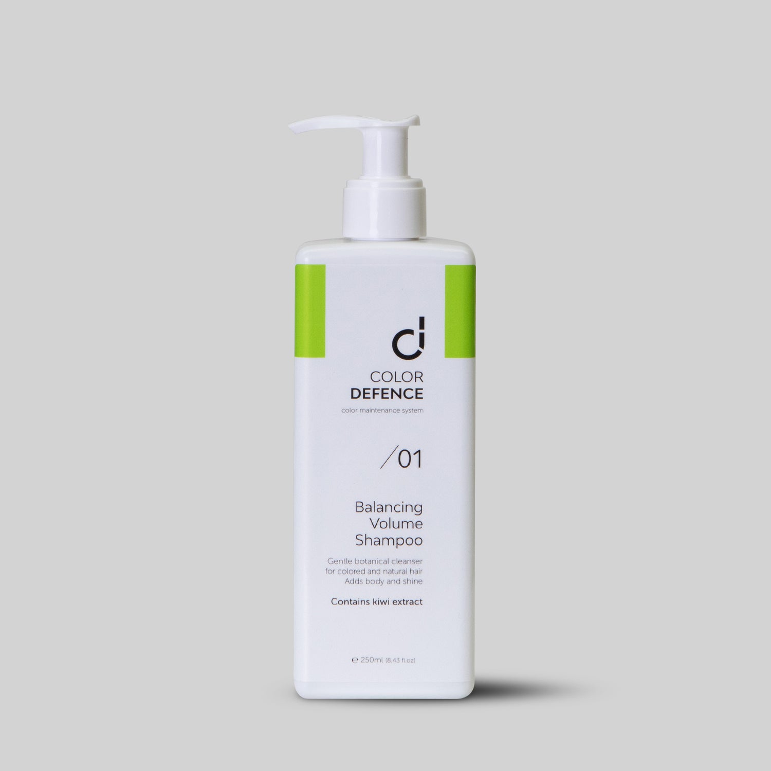 Colour Defence Balancing Volume Shampoo-Cleanses and prepares hair for our 3 step colour maintenance system. A gentle daily shampoo for natural &amp; fine hair. Reduces oxidation, protects against free radical and environmental damage. A gentle botanical cleanser that adds body and shine.  Contains Kiwi Extract &amp; Vitamin E. 1234