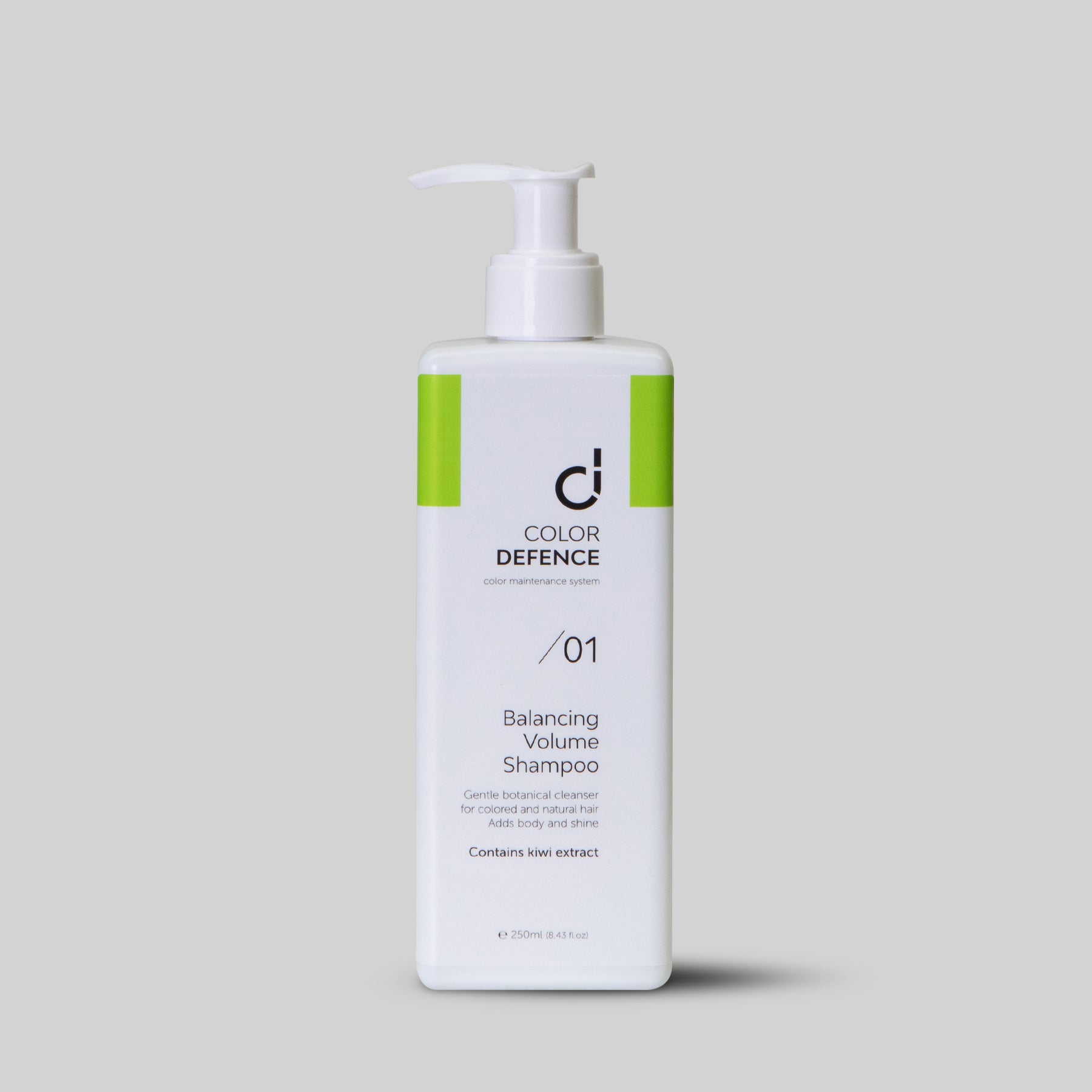 Colour Defence Balancing Volume Shampoo-Cleanses and prepares hair for our 3 step colour maintenance system. A gentle daily shampoo for natural &amp; fine hair. Reduces oxidation, protects against free radical and environmental damage. A gentle botanical cleanser that adds body and shine.  Contains Kiwi Extract &amp; Vitamin E. 1234
