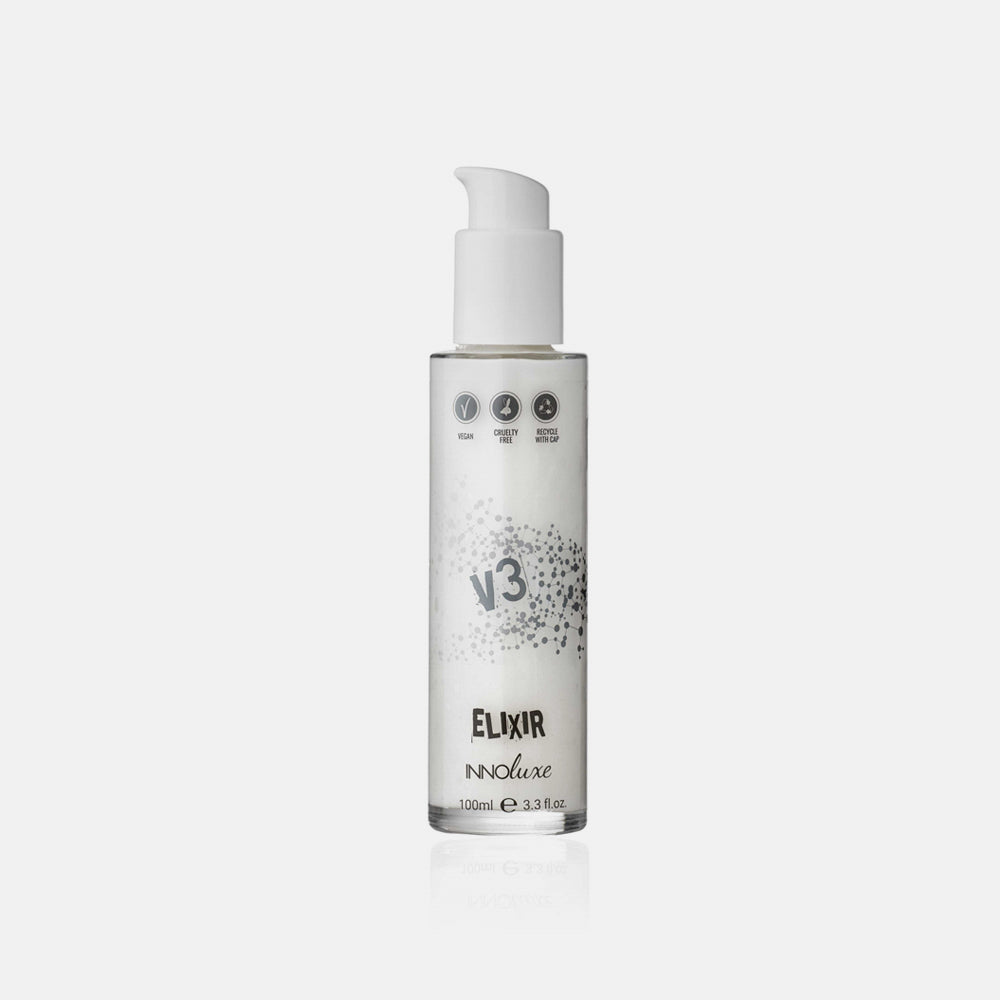 INNOluxe Elixir V3: Everyone loves Elixir V3, our super-concentrated leave-in treatment. A cruelty free vegan treatment for at home boosting hair’s condition. Apply when styling or overnight. Strengthens, thickens and protects between salon appointments. Boosts elasticity and shine. Add heat for even more repair.1234