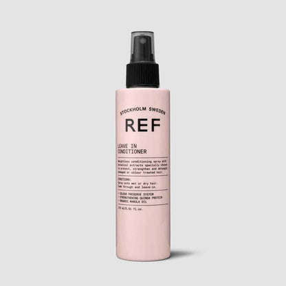 REF Leave In Conditioner: Conditioning spray with botanical extracts to protect strengthen &amp; detangle damaged or colour treated hair. Organic Marula Coconut &amp; Camelina Oils to deeply moisturise restoring elasticity, shine and protection from heat, UVA / UVB rays. 100% Vegan Paraben Free Sulphate free Colour preserving.1234