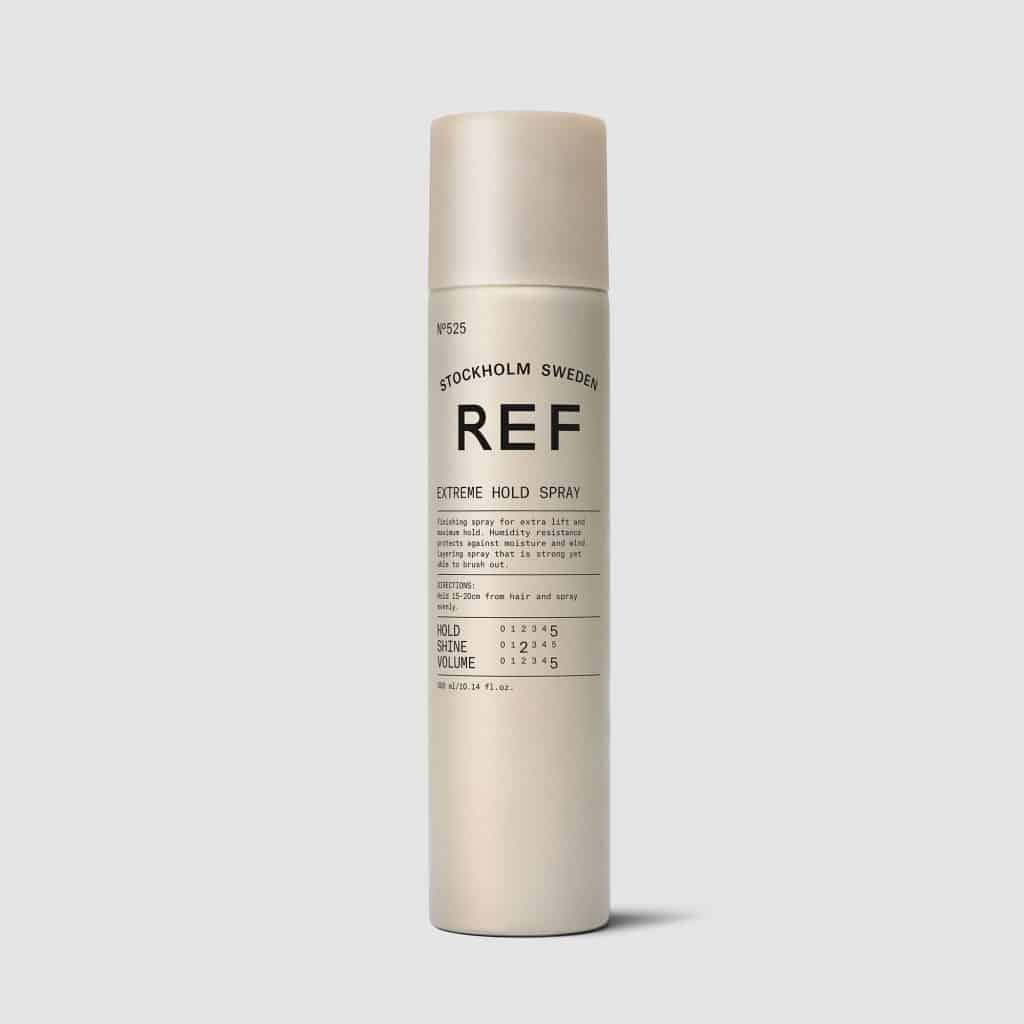  REF Extreme Hold Spray N°525: Hair spray with maximun hold for hairstyles that require a lot of control and volume. Humidity and wind resistant. Easy to brush out. Strong layering spray, perfect for detail styling. 100% Vegan. Paraben free. Sulphate free. Color preserving.1234