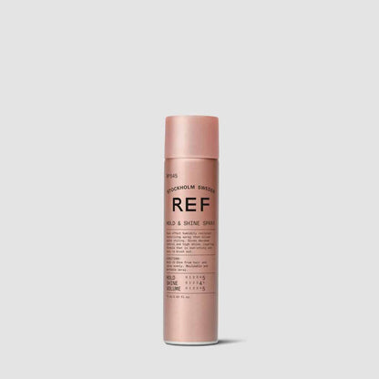 REF Hold &amp; Shine Spray N°545: Multifunctional hair spray that gives maximum control and high shine. A formula that is non sticky, easy to brush out and is perfect for layering. Humidity resistant. Maximum hold &amp; luminous shine 100% Vegan Paraben free Sulphate free Color preserving.1234